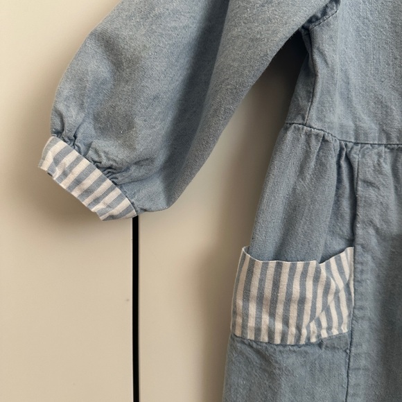 Vintage OshKosh Blue Chambray Denim Jumpsuit with White Embroidered Collar - Picture 2 of 6